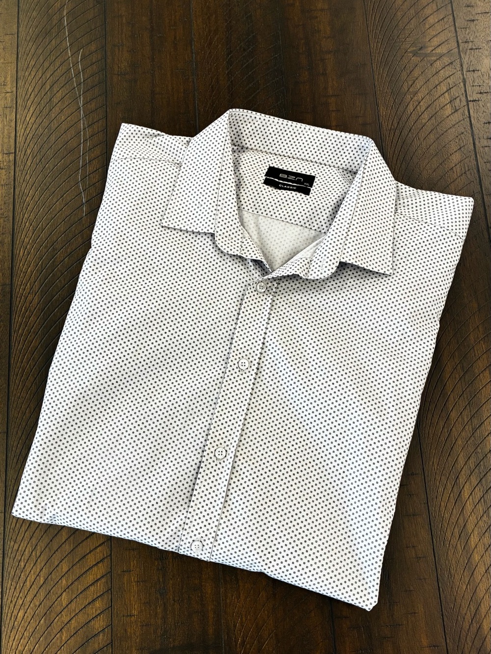 Men's White Button-Up Shirt with Micro Dot Pattern